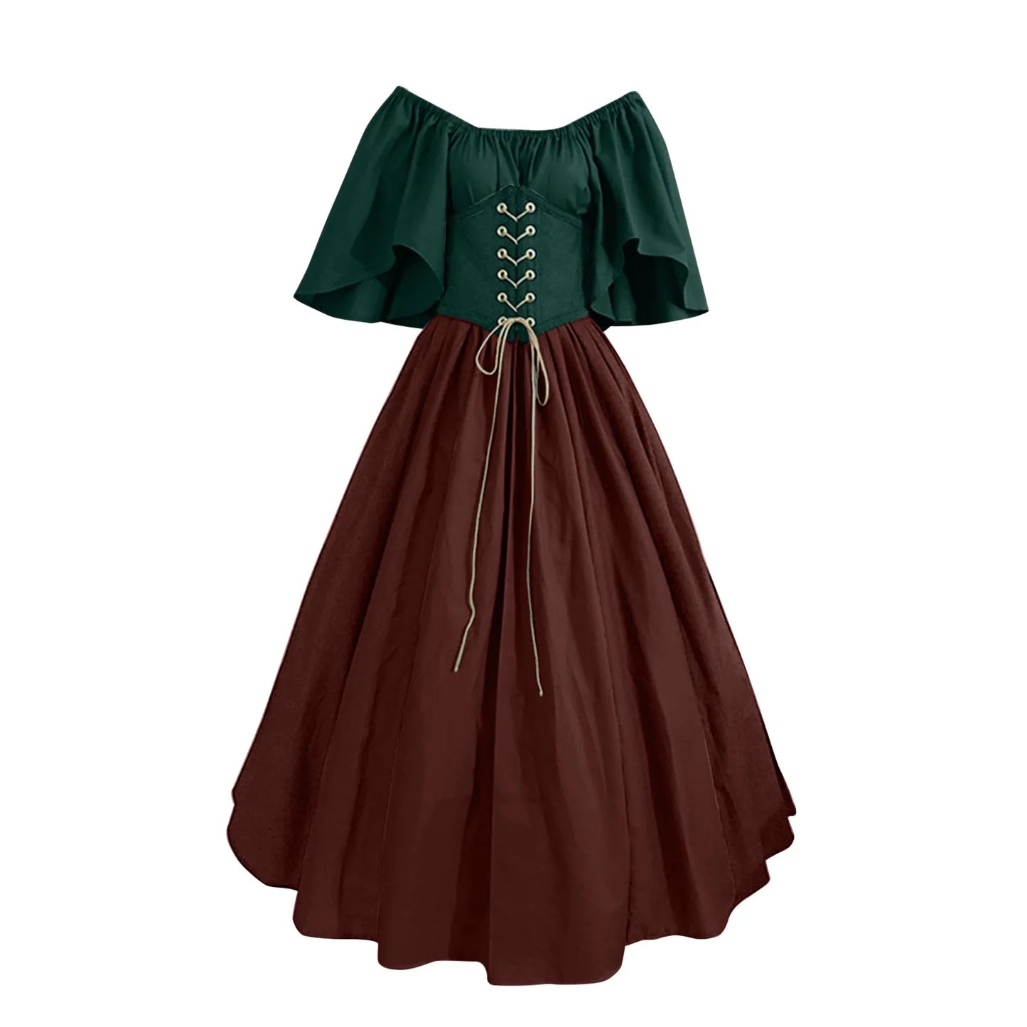 JuliaFashion - Palace Medieval Costume Christmas Vintage Victoria Lace Up Vintage Carnival Party Long Robe Cosplay Fancy Clothing Dress