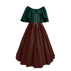 Medieval Retro Color Block Off Shoulder Party Dress