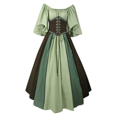 Medieval Retro Color Block Off Shoulder Party Dress
