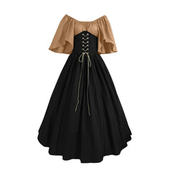 Medieval Retro Color Block Off Shoulder Party Dress