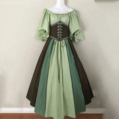 Medieval Retro Color Block Off Shoulder Party Dress