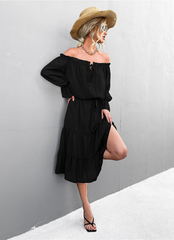 Elegant Lace-Up One-Shoulder Long Dress M / Wine Red