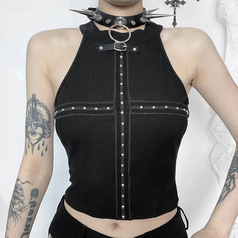 Punk Streetwear Backless Shoulder Crop Top