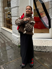 Elegant Turtleneck Women's Sweater Contrast Twist Knitted Pullovers Crocheted Knitwear Long Sleeved Top 2024 Autumn Loose Jumper