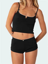 JuliaFashion - Summer Hollow Out Bow Patchwork Camisole Shorts Suits