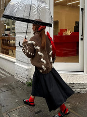 Elegant Turtleneck Women's Sweater Contrast Twist Knitted Pullovers Crocheted Knitwear Long Sleeved Top 2024 Autumn Loose Jumper