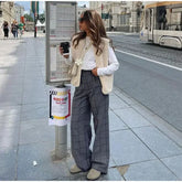 New Solid Lamb Wool Single Breasted Vest For Women Casual V Neck Sleeveless Warm Waistcoat Autumn High Street Outerwear Y2K