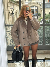 Elegant Lapel Women's Lamb Wool Splicing Suede Jacket Fashion Single Breasted Long Sleeve Thicken Warm Coat Lady Streetwear