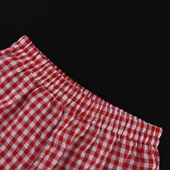 Red Plaid Wide Leg Pants Sets Women Long Sleeve Lace-up Blouse+Elastic Waist Trouser Chic Casual Lace Trim 2 Piece Set 2025 New