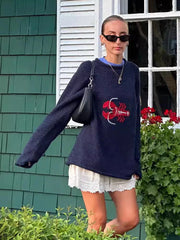 Y2k 2024 Goth Unisex Cartoon Sweater Long Sleeve Knitted Pullovers Oversized O-neck Fashion Warm Cotton Streetwear.