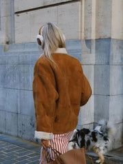 Fashion Lamb Woolen Spliced Warm Coat For Women Vintage Side Buttons Lapel Full Sleeve Jackets Lady Autumn Winter Thick Outwear