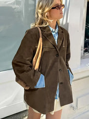 Fashion Turn Down Collar Suit Jacket for Women Casual Long Sleeve Single Breasted Female Coats 2024 Autumn Office Ladies Suits