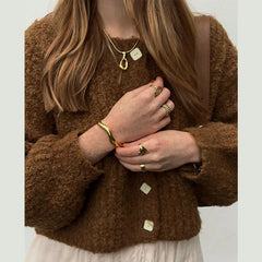 Solid Color Simple Knitted Women's Cardigan Casual Loose Round Neck Single Breasted Sweater Fashion Retro Tops Short Sweaters