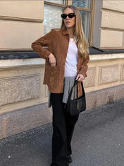 Vintage Suede Women's Jackets Casual Turn-down Collar Female Coat 2024 Autumn Fashion Single Breasted Lady Jacket Outwear
