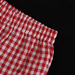 Red Plaid Wide Leg Pants Sets Women Long Sleeve Lace-up Blouse+Elastic Waist Trouser Chic Casual Lace Trim 2 Piece Set 2025 New