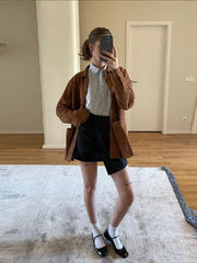 Vintage Suede Women's Jackets Casual Turn-down Collar Female Coat 2024 Autumn Fashion Single Breasted Lady Jacket Outwear