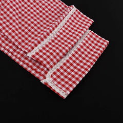 Red Plaid Wide Leg Pants Sets Women Long Sleeve Lace-up Blouse+Elastic Waist Trouser Chic Casual Lace Trim 2 Piece Set 2025 New