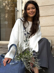 Embroidery Pullover Women Loose Autumn Winter O-neck Flower Sweater Female Long Sleeve Soft Casual Knitwears Lady All-match