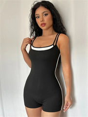 Summer Black Contrast Stitching Fitness Romper For Woman 2024 Sleeveless Backless Skinny Playsuit Street Workout Overalls