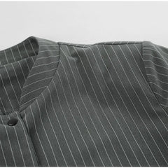 Women Striped Skirt Set Stand Collar Single Breasted Top High Waist Pleated Skirts 2024 Summer Fall New Fashion Lady Office Suit