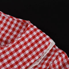 Red Plaid Wide Leg Pants Sets Women Long Sleeve Lace-up Blouse+Elastic Waist Trouser Chic Casual Lace Trim 2 Piece Set 2025 New