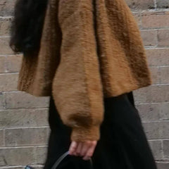 Solid Color Simple Knitted Women's Cardigan Casual Loose Round Neck Single Breasted Sweater Fashion Retro Tops Short Sweaters