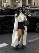 Fashion Oversize Lapel Extra Long Woolen Overcoat Women's Double Breasted Solid Cropped Overgarment Lady Commute Streetwear