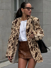 Vintage Leopard Print Woman Blazer Jacket Fashion Lapel Single Breasted Pockets Long Sleeve Coat Lady Fall Office Outerwear