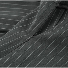 Women Striped Skirt Set Stand Collar Single Breasted Top High Waist Pleated Skirts 2024 Summer Fall New Fashion Lady Office Suit