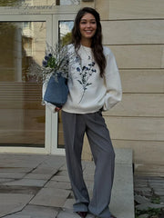 Embroidery Pullover Women Loose Autumn Winter O-neck Flower Sweater Female Long Sleeve Soft Casual Knitwears Lady All-match