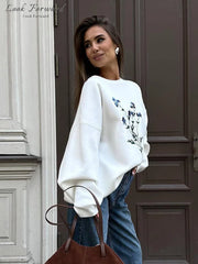 Embroidery Pullover Women Loose Autumn Winter O-neck Flower Sweater Female Long Sleeve Soft Casual Knitwears Lady All-match