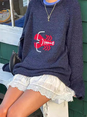 Y2k 2024 Goth Unisex Cartoon Sweater Long Sleeve Knitted Pullovers Oversized O-neck Fashion Warm Cotton Streetwear.