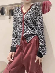 Knitted Sweaters for Women Fashion Vintage Long Sleeve Jumpers New Autumn Winter Leopard Loose Single Breasted Cardigan