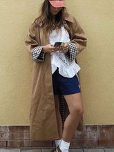 Woman Casual Long Trench Coats Khaki Plaid Lined Lapel Single Breasted Jacket With Pocket 2024 Autumn Chic Lady Commute Outwear