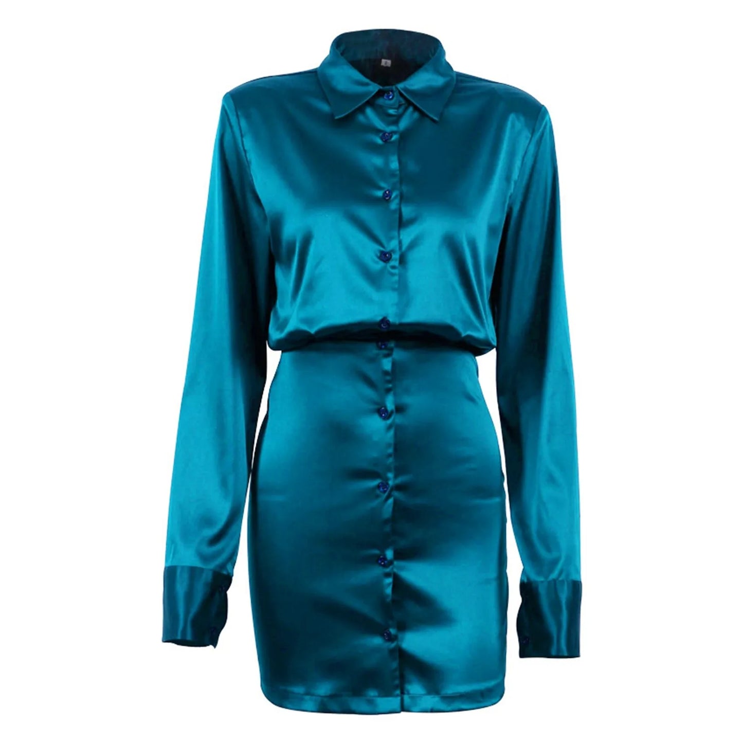 JuliaFashion - Solid Satin Shirt Elegant Sexy V Neck Mini Office Lady Long Sleeve Short Lapel Slim Autumn Dress