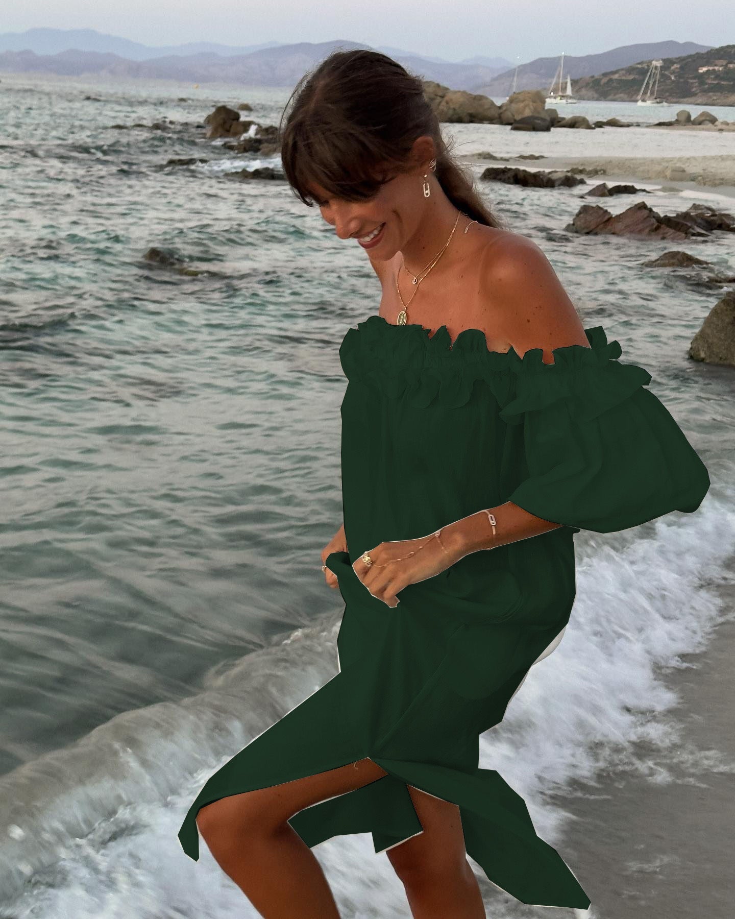 Solid Color Cotton Linen of Neck Split Holiday