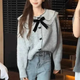 Doll Collar Loose Button Knit Cardigan GRAY / S