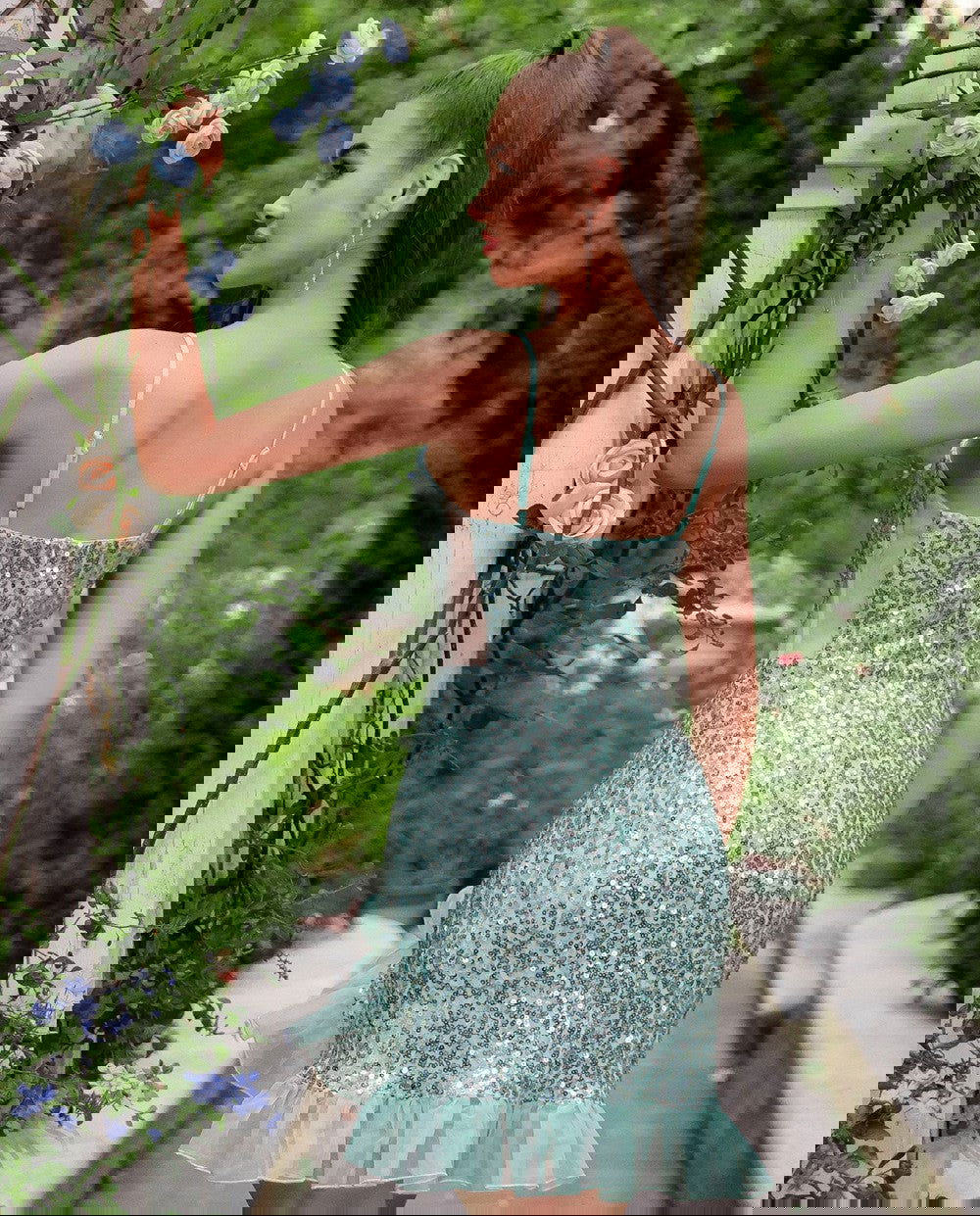 Fashionable Sequ Dress Strap Stitching Cocktail Dress