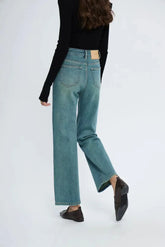 Straight Leg Denim Pant New Korean Woman Female Spring 2024 Jean Blue / 25