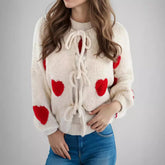 Embroidery Heart Lace-Up Cardigan Cardigan-241208