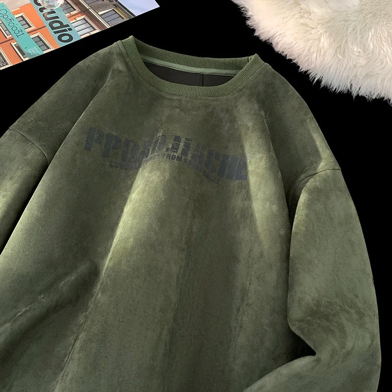 Trendy Oversized Suede Stylish Letter Print Sweatshirt