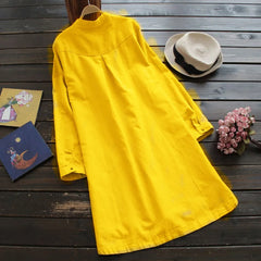 Plus Size Loose Slimming Round Neck Linen-Cotton Maxi Dress