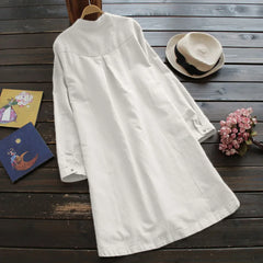 Plus Size Loose Slimming Round Neck Linen-Cotton Maxi Dress