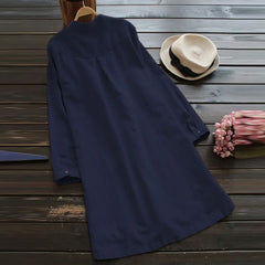 Plus Size Loose Slimming Round Neck Linen-Cotton Maxi Dress