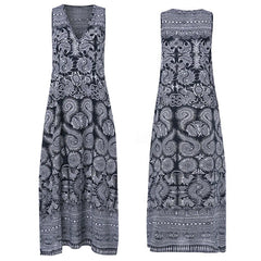 JuliaFashion - Vintage Printed SunCasual Long Vestidos Sleeveless Deep V Neck Party Robe Femme Dress