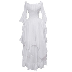 JuliaFashion - Vintage Victorian Medieval Puff Sleeve Off Shoulder Costume Solid Cosplay Prom Princess Gown Gothic Dress