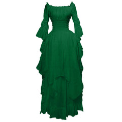 JuliaFashion - Vintage Victorian Medieval Puff Sleeve Off Shoulder Costume Solid Cosplay Prom Princess Gown Gothic Dress