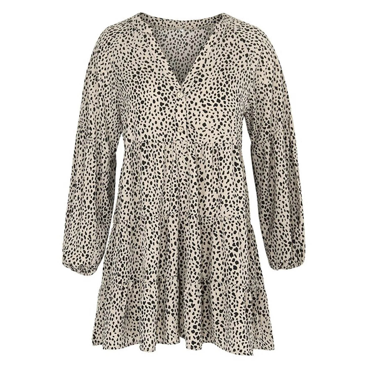 JuliaFashion - Women Elegant Dot Print Long Sleeve Mini 2024 Fashion Autumn Ruffles Button Vintage Female Holiday Party Dress