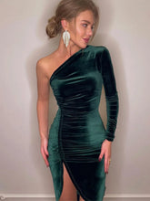 Julia Fashion - Women Elegant Long Sleeve Party Evening Velvet Split Mini Dress