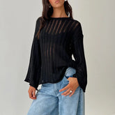 Solid Color Loose Warm Sweater Black / S
